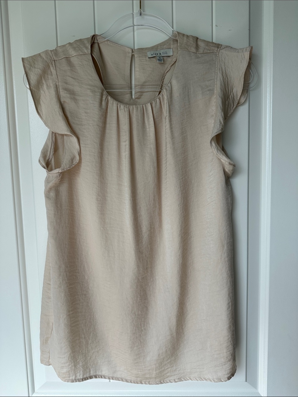 Alex & Lili Cream Flutter-Sleeve Scoop Neck Blouse